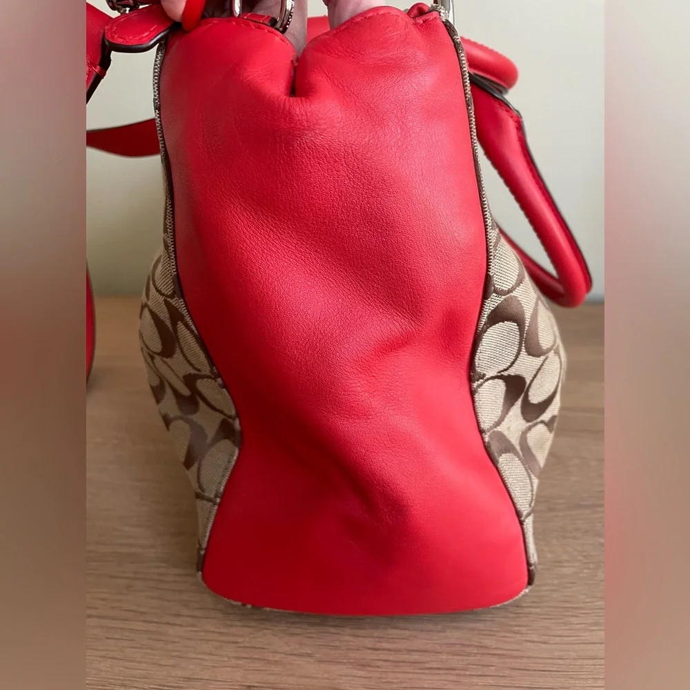 COACH F36376 SIGNATURE COLETTE CARRYALL RED TAN BROWN SHOULDER SATCHEL CROSSBODY